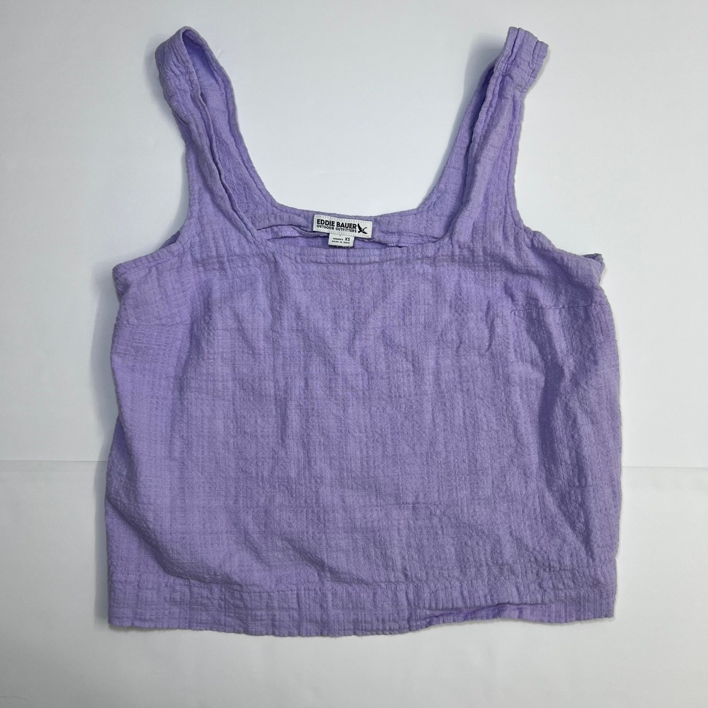 Eddie Bauer‎ Tank Top XS Purple Cotton Gauze Crinkle Square Neck Sleeveless